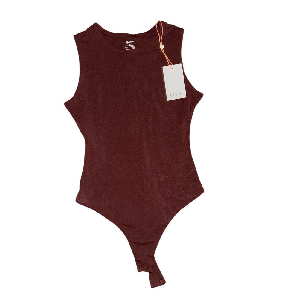 Quince Bodysuit Womens XS Brown Sleeveless Scoop Neck Stretch Snap Closure